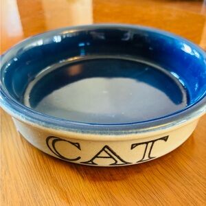Blue and Beige Denby Ceramic Cat Bowl - Stylish Stoneware Pet Dish